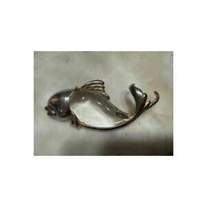 Rare Extra Large Vintage Jelly Belly Fish Brooch With Lucite Body & Coral Eyes
